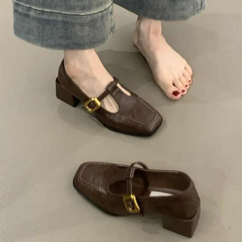 Women Square Toe T-Strap Mary  - Vintage Fashion Dresses 评论和价格