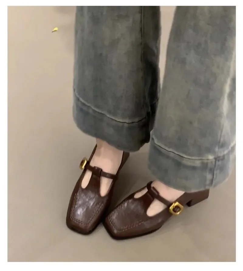 Women Square Toe T-Strap Mary  - Vintage Fashion Dresses 评论和价格
