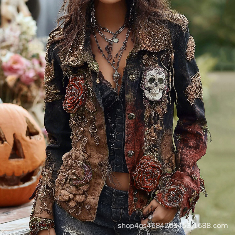 Gothic Punk Skull Rose Embroid - Vintage Fashion Stores 评论和价格