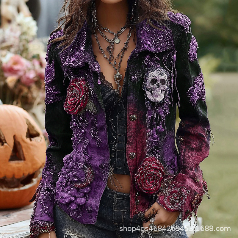 Gothic Punk Skull Rose Embroid - Vintage Fashion Stores 评论和价格